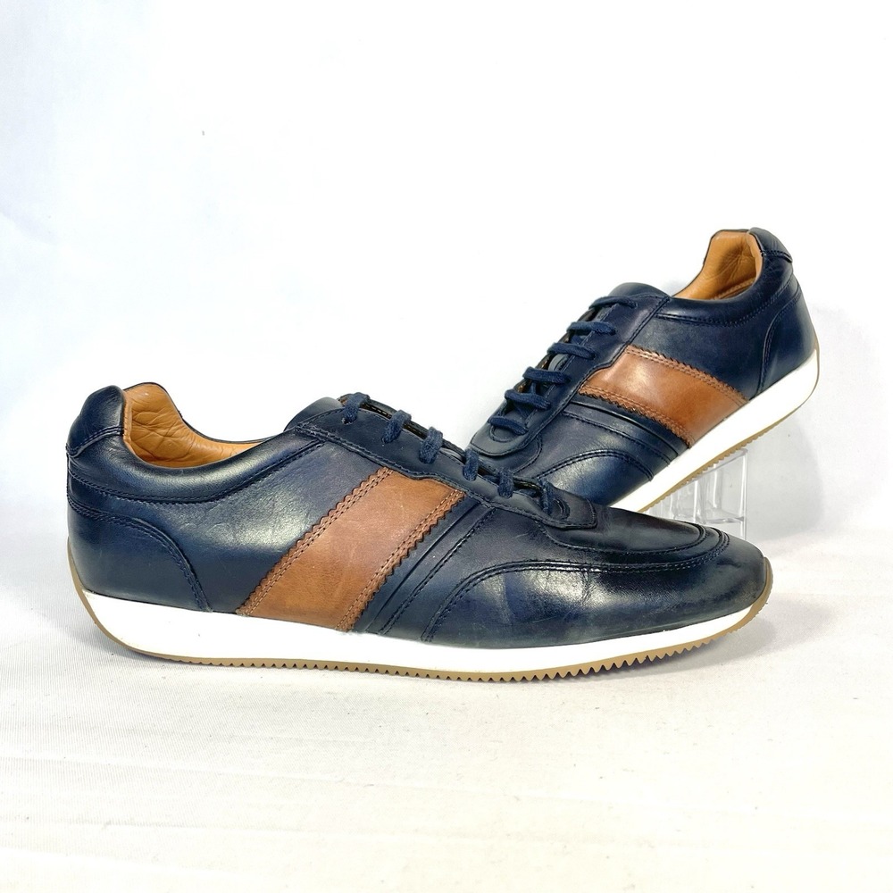 Massimo Dutti Men's Leather Sneakers Navy Brown Stripe EU 41 US 8